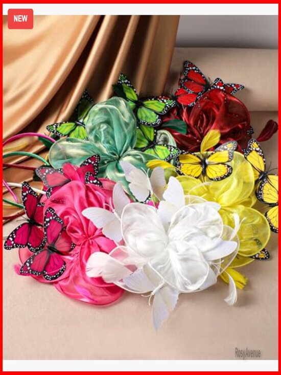 Organza Derby Fascinator Hat with Butterfly Accents and Hairpin main image 7